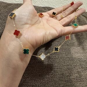 Sold! 18K Solid Yellow Gold Multicolor 14 Clovers Necklace | 17”